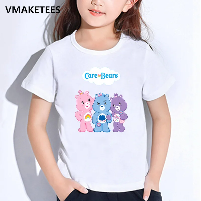 Для детей, на лето короткий рукав для мальчиков и девочек; футболки Care Bears мультфильм печати Детская футболка милые медведи забавная одежда для малышей футболка, ooo5146