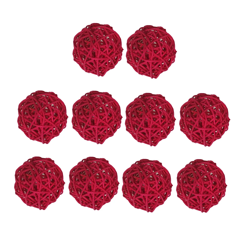 20x Natural Wicker Rattan Ball 5cm Twig Orbs Balls DIY Embellishments Wedding Ornaments Crafts - Red+Black