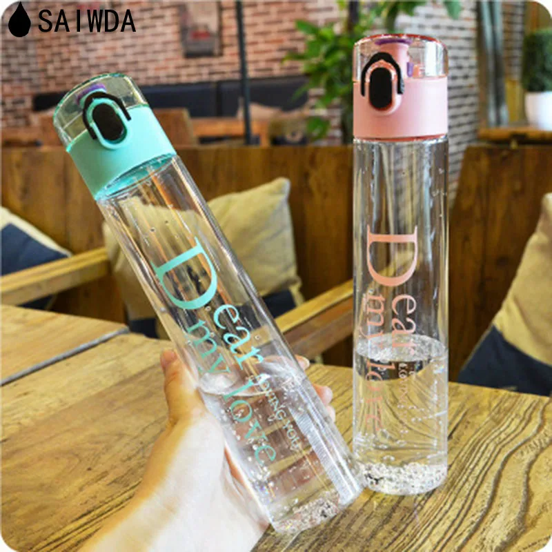 

SAIWDA 400ML Water Bottle Plastic Student Creative Cover Lengthen Portable Water Bottle Transparent Men and women Simple Kettle