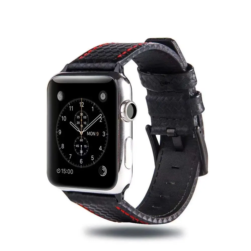Ремешок для Apple watch 5 4 band 44 мм 40 iWatch 3 42 38 углеродное волокно + часы с кожаным