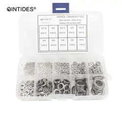 QINTIDES 400 шт. M1.6 M2 M2.5 M3 смешивания шайбы Малый серии продукт класса Ассорти Комплект ISO7092 M4 M5 m6 M8 M10 шайба