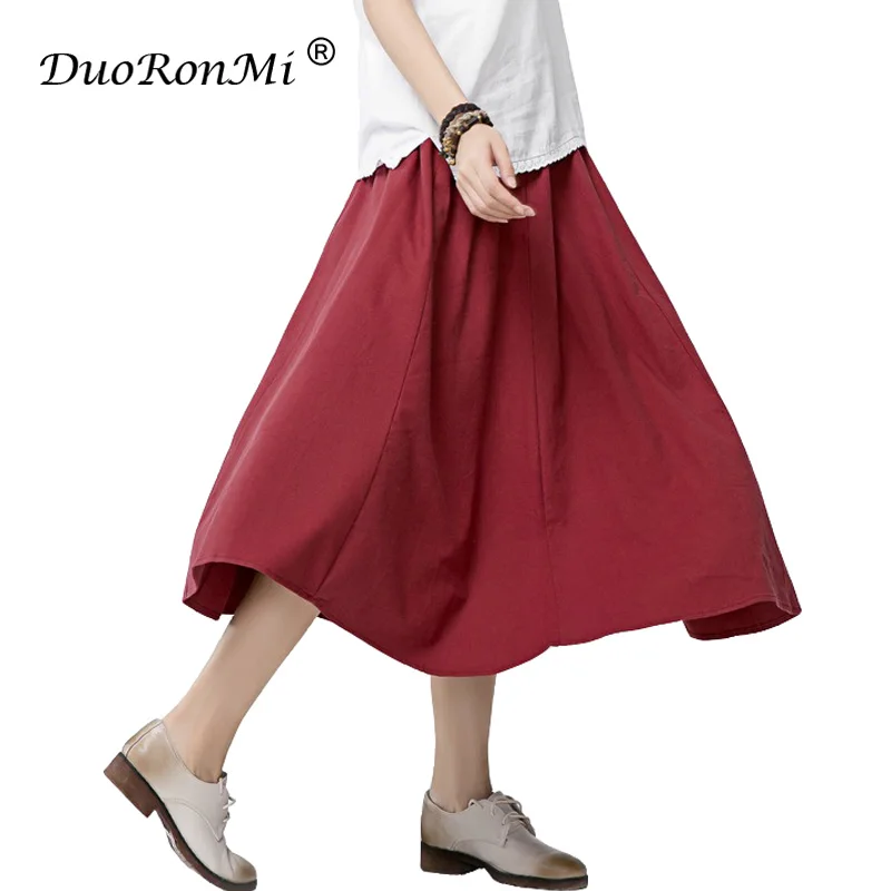 Women Summer Long Skirts Solid Elastic Waist Pleated A Line Big Circle