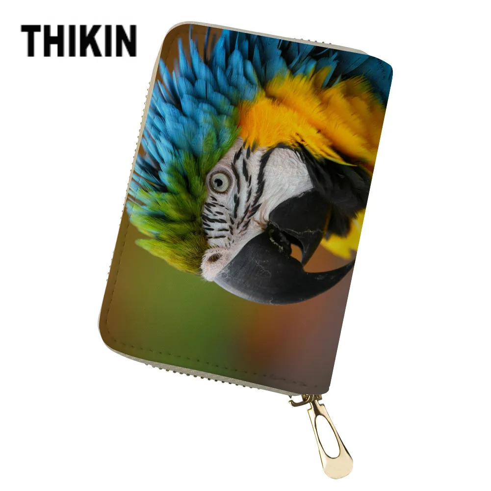 

THIKIN Parrot Printed Women Credit Card Holder Storage Case Girls Animal Purse Wallets Id Card Cover Loss Prevention Organizer