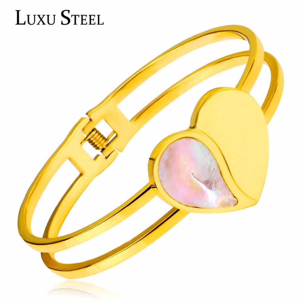LUXUSTEEL pulseras mujer Gpld Heart Cuff Bangles pulseira Classic Style Stainless Steel Hollow Out friendship bracelets Party | Украшения и