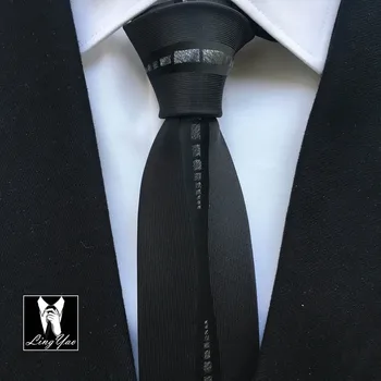 

Top Designer Panel Ties Unique Slim Necktie Black with Silver Plaids Stripes