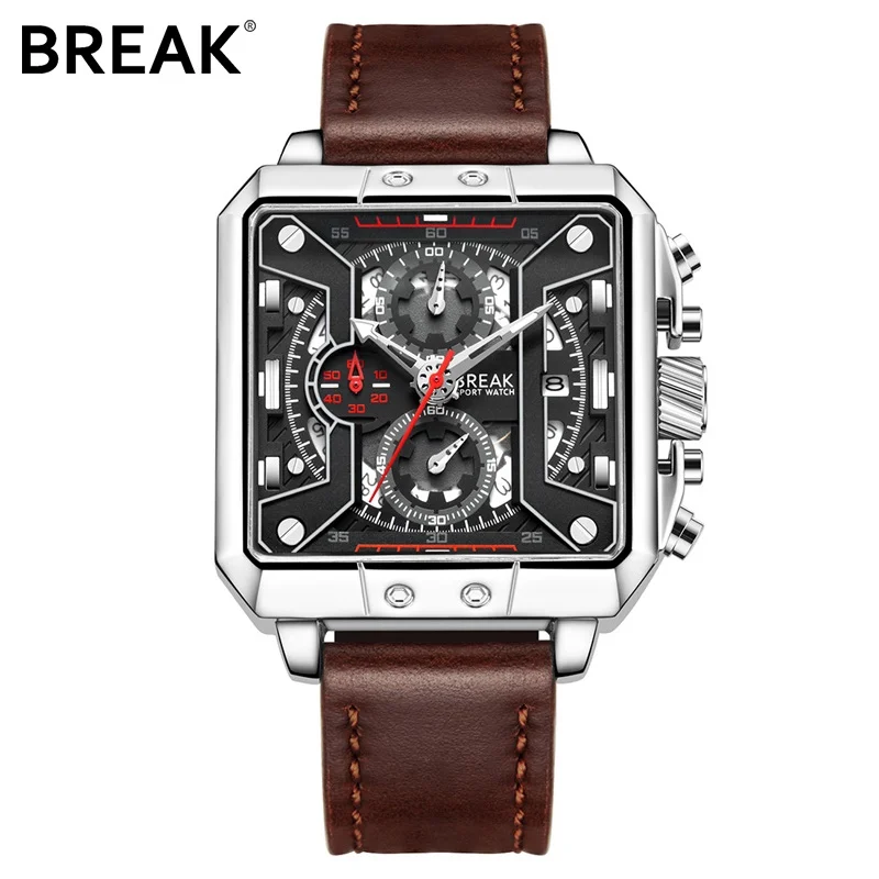 BREAK мужские роскошные модные наручные часы многофункциональные повседневные Кварцевые спортивные часы с хронографом водонепроницаемые часы с календарем и светящимися часами - Цвет: 5645-LBN-WH