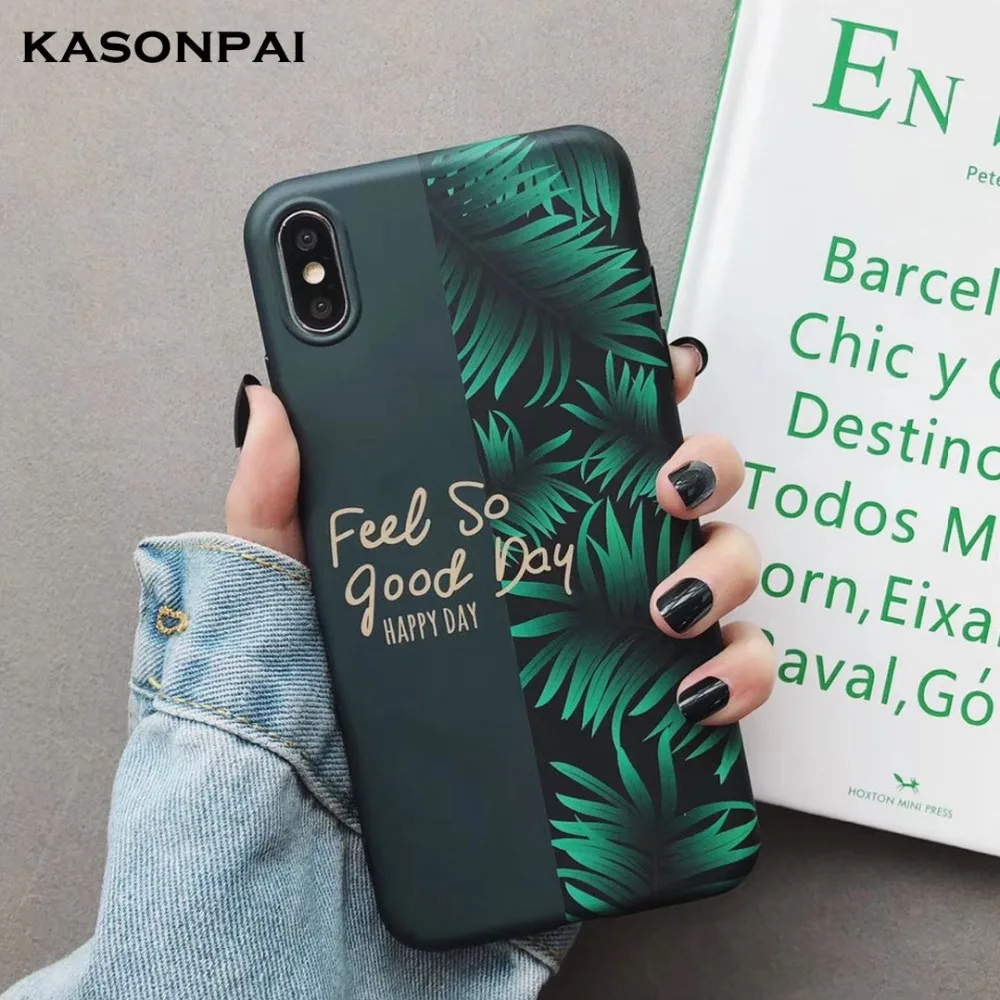 

Green Leaves Spliced Pattern Phone Case For iPhone XS MAX Soft Cases For iPhone 8 7 6 6S Plus XR XS X Matte IMD Back Cover Coque