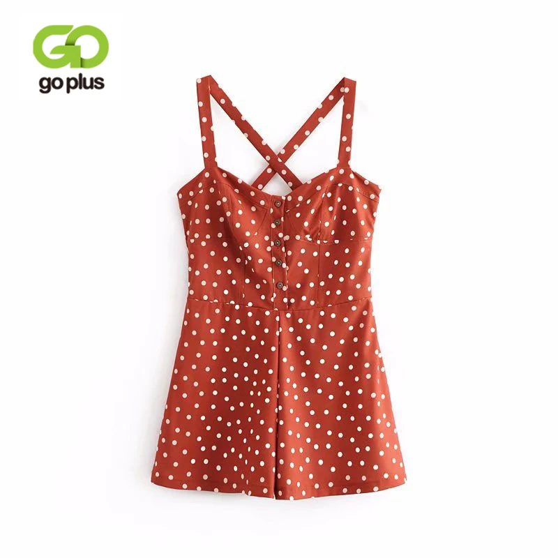 

GOPLUS Vintage Polka Dot Off Shoulder Sexy Rompers Womens High Waist Buttons Playsuits Spaghetti Strap Backless Playsuit C5749