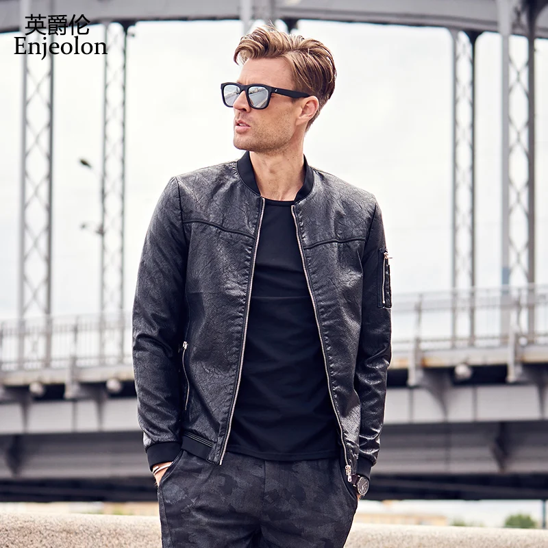 Enjeolon бренд pu кожаная куртка мужская мода 2019 черный пиджак здорово муж|mens leather jackets