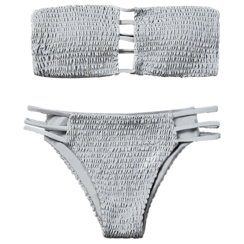 

Ladder Cut Bandeau Smocked Bikini Set
