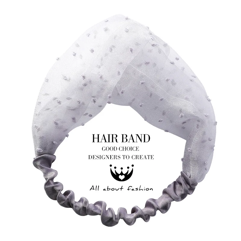 

2019 Summer Elastic Dots Print Chiffon Pinkm Blue Orange Black Gray Hairbands For Women Girl's Korean Fashion Headbands