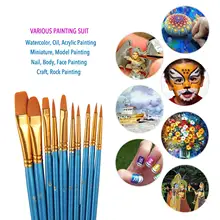 10 шт./компл. акварель гуашь кисти для рисования различные формы круглый острый кончик нейлоновые кисти для рисования кисти комплект, принадлежности для живописи