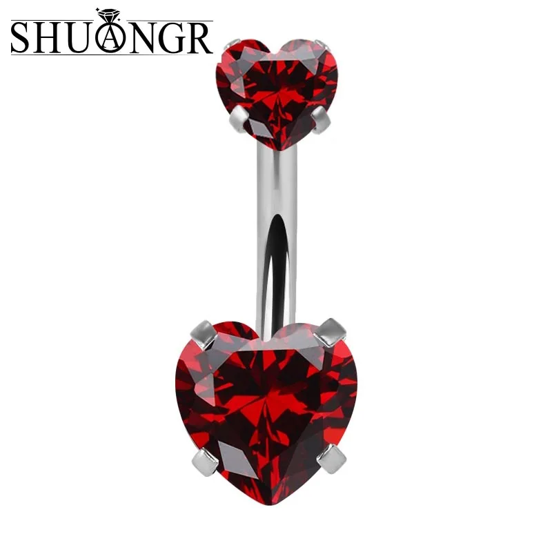 

SHUANGR 1PC 316l Surgical Assorted Colors With Heart Shape Epoxy Crystal Balls Belly Button Ring Navel Piercing Body Jewelry
