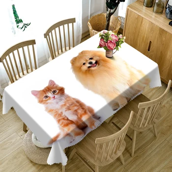 

3D Tablecloth Christmas Dog Cat Pattern Washable Cloth Thicken Rectangular and Round Table Cloth for Wedding Manteles