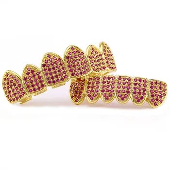 

New Fashion Full Color Diamond-studded Gold Teeth Mouth Punk Teeth Caps Cosplay Party Tooth Rapper Jewelry Orthodontic Braces