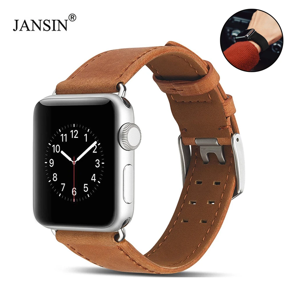 

JANSIN New Women Men Leather Watchband For Apple Watch Band 42 mm 38 mm 40mm 44mm Sport Bracelet Strap For iWatch Series 4/3/2/1