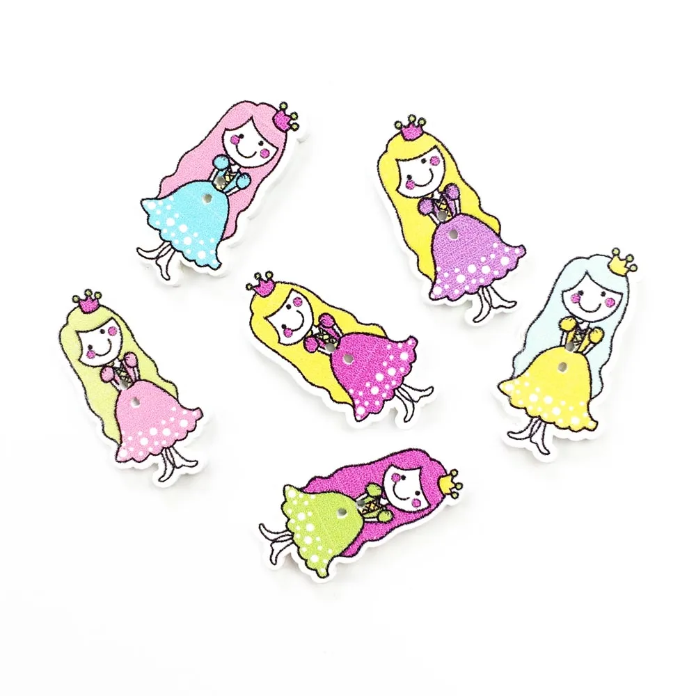 

50Pcs Princess Mixed Wooden Button Sewing Accessories Decorative Buttons Handmade Scrapbooking DIY Craft Embellishment 17*35mm
