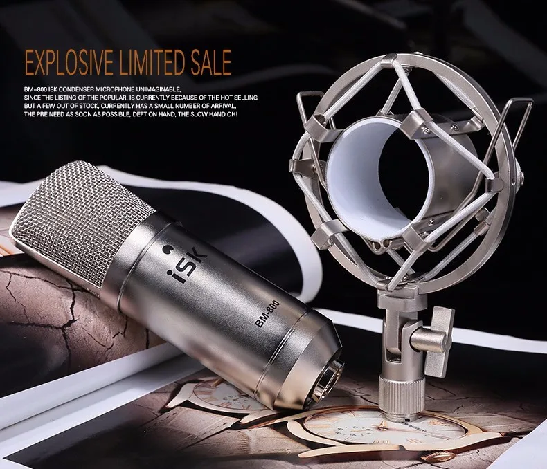 Акция ISK BM800 Профессиональный записывающий микрофон конденсаторный микрофон для студии и вещания без чехол для переноски