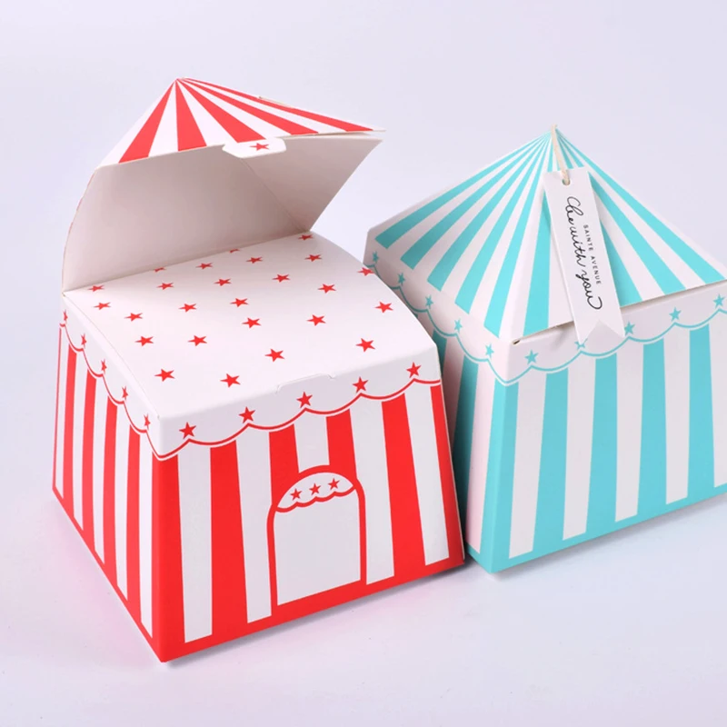 20 шт коробки в полоску, цирковые вечерние бумажные коробки для конфет с мультяшными персонажами, Подарочная коробка для детского дня рождения
