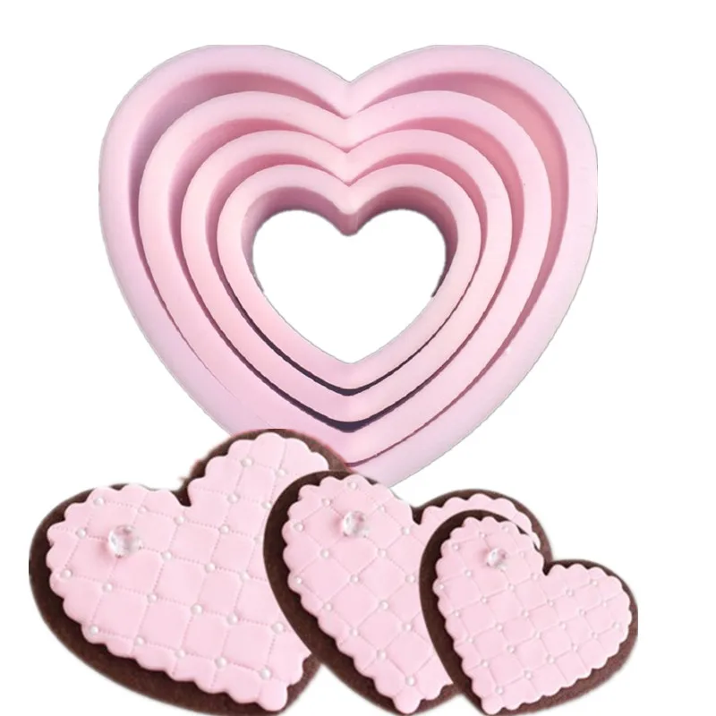 Kitchen DIY Creative 4pcs/set Heart Shaped Plastic Cake Mold Cookie Cutter Biscuit Stamp Sugar Craft Decorations A1219 | Дом и сад
