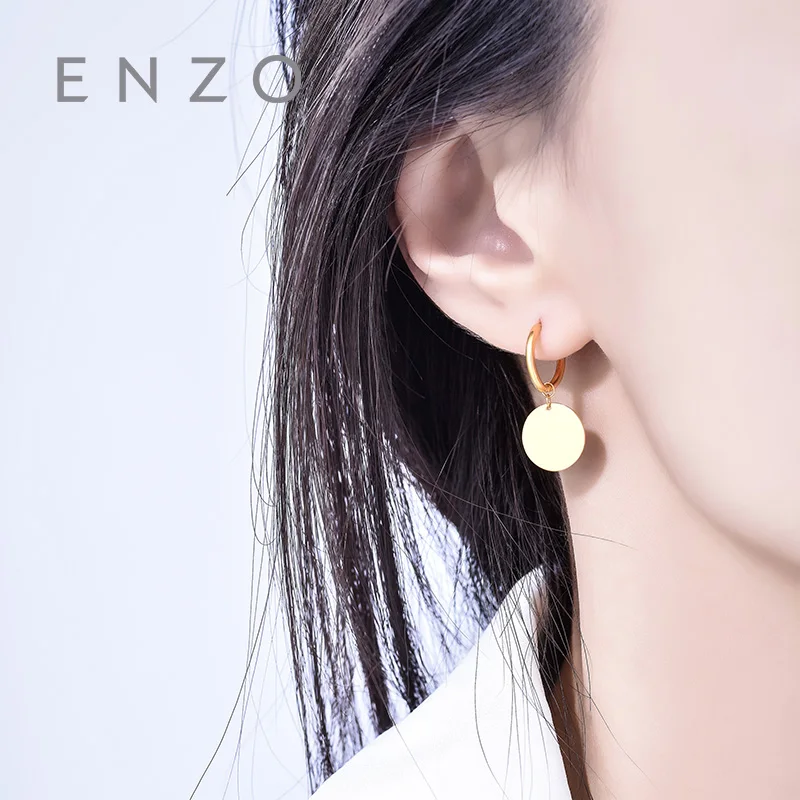 

Enzo Pure 18K Yellow Gold Earrings Round Jewelry Women Party Female Hoop Earring Solid New Good Cute Christmas Gift 2018