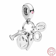 925 пробы серебро изложить I Love You кулон, состоящий из нескольких частей с розовым CZ DIY Fit Пандора Подвески для женщин ювелирных изделий FL687