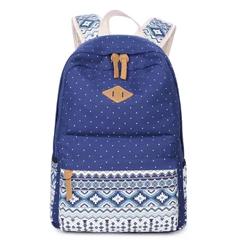 

Fashion Canvas Polyester Women Backpacks Blue Personalized Geometric Printing Backpack Girl Large Capacity College Daily Mochila