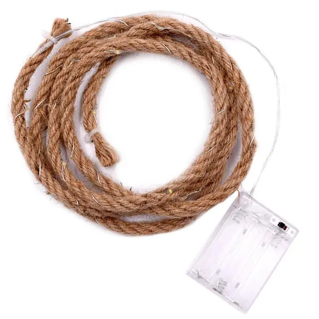 2M 20 LED Hemp Rope Decorative Fairy String Lights Battery Operated Garden Party Indoor Outdoor Light Lamp (Warm White)
