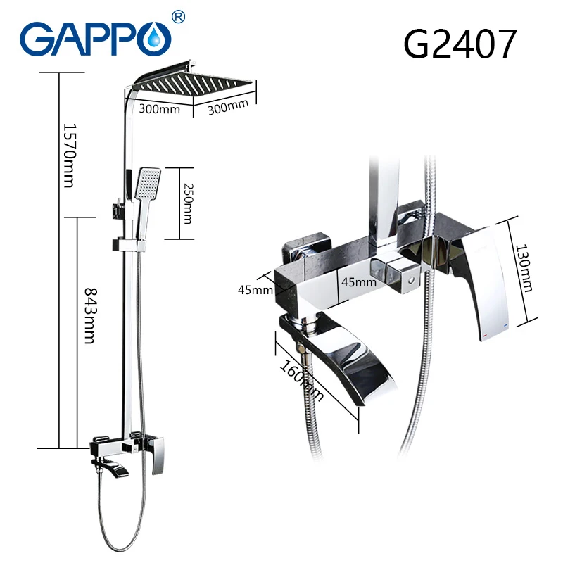 GAPPO набор для душа, Хромированная Душевая система, смеситель для ванной, смеситель для водопада, настенная Душевая насадка для ванной комнаты, большая над головой
