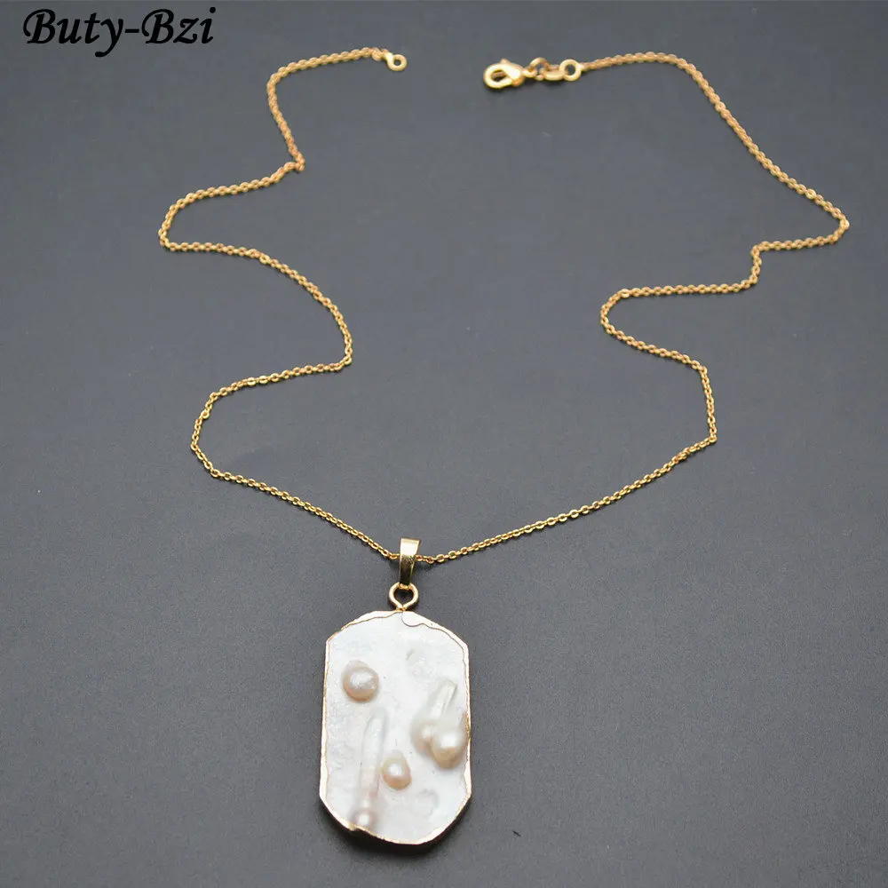 Natural White MOP Shell Freeform Square Pendant Chains Necklace Fashion