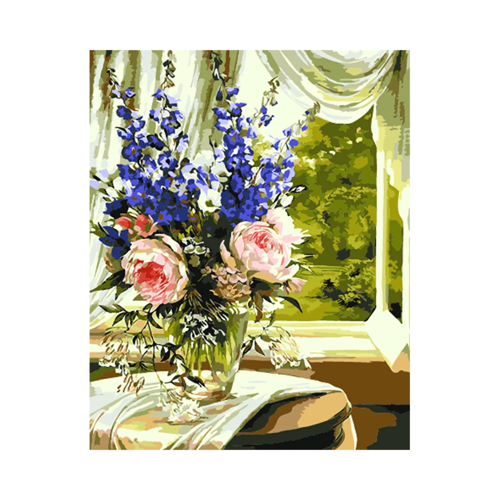 Painting By Numbers Window Flowers Digital Canvas Picture On Oil Art Home Decor Paint | Дом и сад