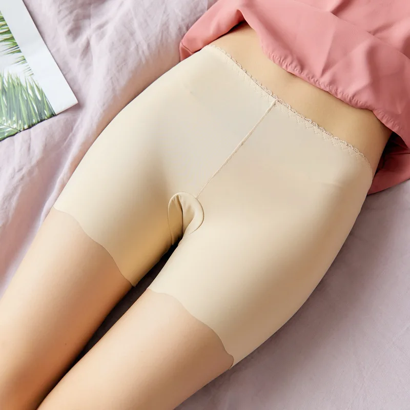 

LANGSHA Women Boyshorts Pants Summer Ice Silk Sexy Women's Safety Short Pants Seamless Nylon Exposed Short Pants Girls Underwear