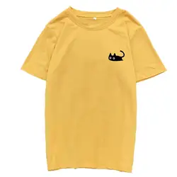 Летняя футболка Для женщин озорной кот Прекрасный Принт оригинальность круглым вырезом Повседневное Harajuku короткий рукав хлопок футболка