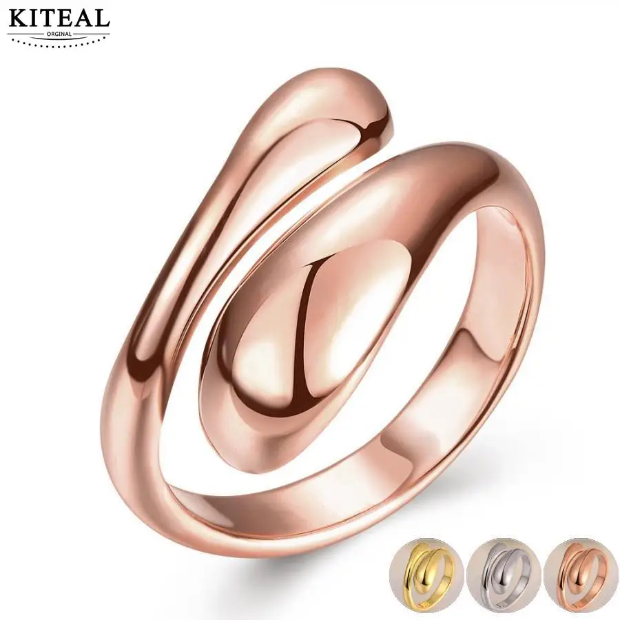 

Kiteal Silver/gold /rose gold color resizable ring forever love for women wedding water drop Double Round Head Ring-Opend