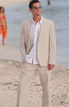 

Beach Beige Wedding Men Suits Beach Notch Lapel Slim Fit Suits 2 Pieces Groomsmen Wedding Suits For Men Bridegroom(Jacket+Pants)