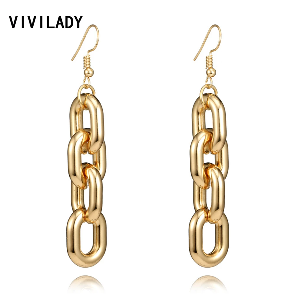 

VIVILADY Punk Geometric Link Metal Chain Drop Dangle Earrings Women Handmade Tassel Jewelry Gold Color Brinco Bijoux Party Gifts