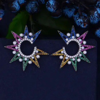 

GODKI 32mm Fireworks Star Imitation Pearls Cubic Zirconia Women Engagment Night Out Party Anniversary Dress Up Earring