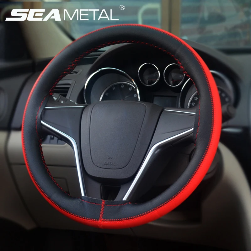 

Car Steering Wheel Cover Braid Leather Micro Fiber 38cm DIY Steering-wheel Covers Universal Needles Thread Auto In Accessories
