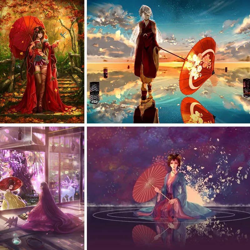 

Full Square Drill 5d diy Diamond Painting Girl Anime Diamond Embroidery Red Umbrella Beautiful Scenery Rhinestone Home Decor X81