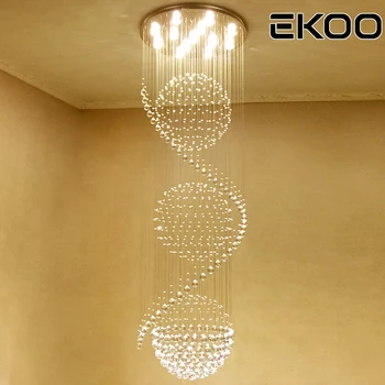 

EKOO Modern Luxury LED Crystal RainDrop Spiral Pendant Lamp Light for Duplex staircase villa living room home light