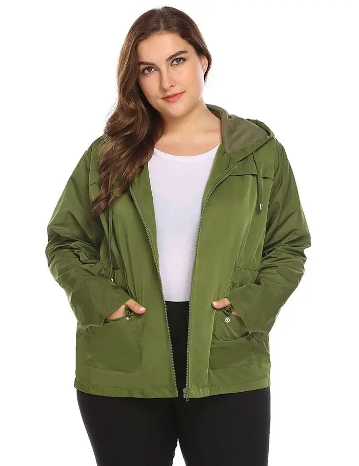 IN'VOLAND, большой размер, XL-4XL, Женская легкая куртка, с капюшоном, на молнии, плащ, свободный, однотонный, Повседневный, водонепроницаемый, пальто большого размера плюс