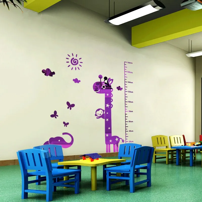 Скандинавские Акриловые 3D Ростомер зеркало Жираф настенные наклейки для детской комнаты мультфильм детские Ростомер стикер на стену спальня