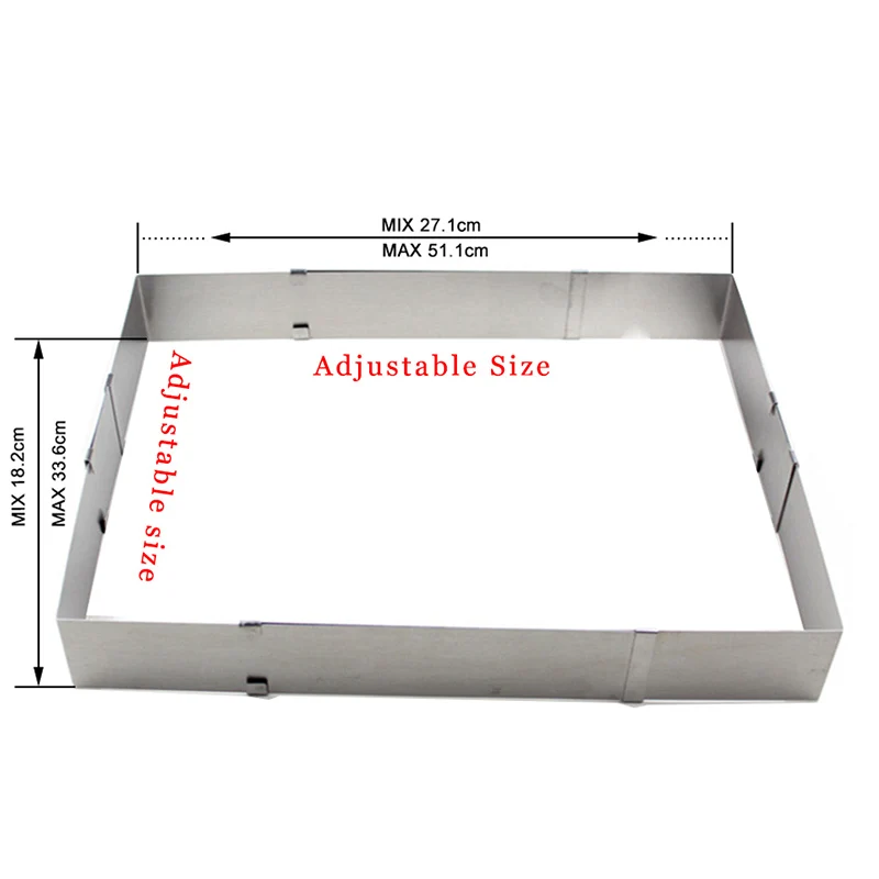 QWORK Stainless Steel Sheet Pan Extender, Adjustable Cake Mold Ring, Half size, Square,2 Pack