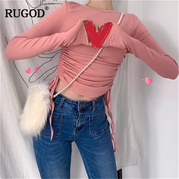 

RUGOD New shirts long blouses side tied round neck high waist sexy thin instagram style spring and summer fashion women tops