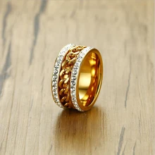 AGOOD Spinner Chain Ring for Men Women Crystal Inlay Gold Rings Tone Stainless Steel Wedding Bands Male Female Fashion Jewelry tailor made luxury western rose gold color inlay health surgical stainless steel wedding bands rings sets
