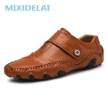 MIXIDELAI 영국 스타일 남성 캐주얼 신발, 진짜 가죽 슬립온, 고품질 야외 신발, 패션