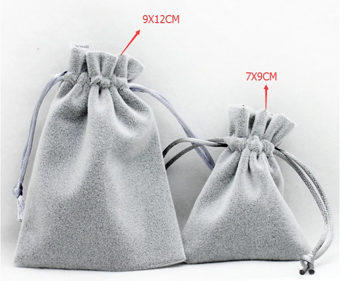 500 шт./лот оптовая продажа 9x12 см двойные линии серебристо серый мягкий утолщаются Drawstring бархатные сумки Мешочки для упаковки ювелирных