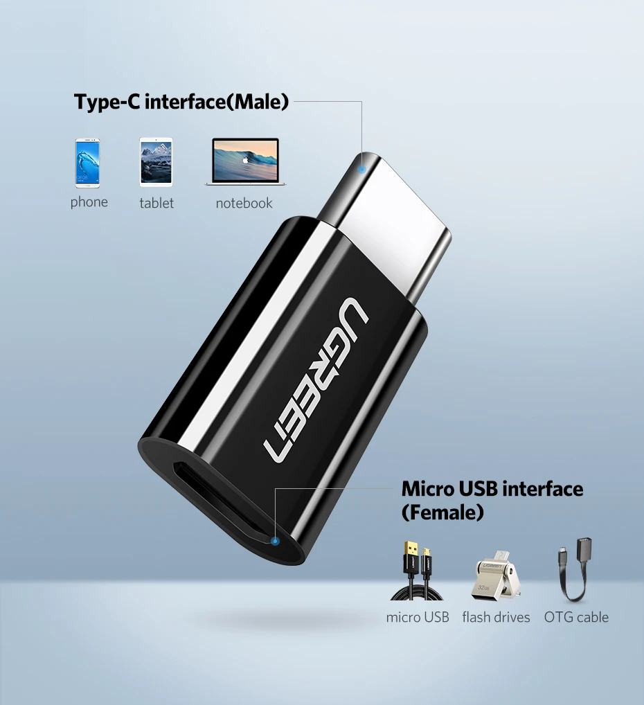 Ugreen micro usb к usb type c адаптер для samsung s9 s8 huawei P20 lite sony xiaomi micro usb кабель для зарядки конвертер Android