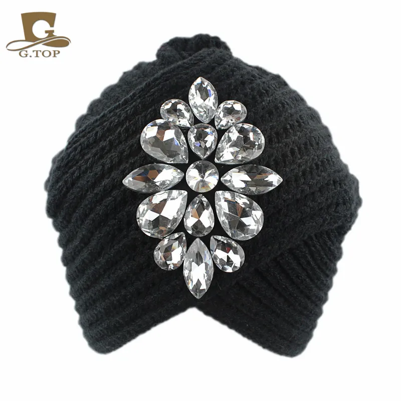 Новая модная зимняя одежда, Bling Beanie шляпа Стразы вязаная чалма Скалли Кепки