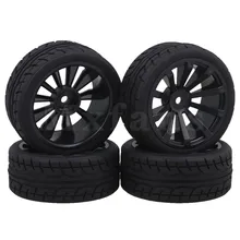 Mxfans Black Plastic Wheel Rims E Shape Rubber Tires for RC 1 10 On Road Racing
